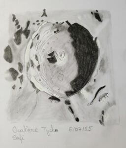 Dessin du cratère Tycho, d'après photo. Par Sophie MICHEL